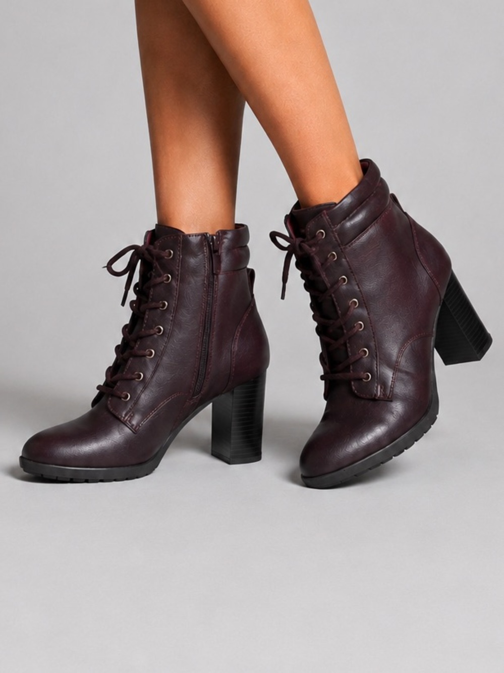 🆕 🌺 Style & Co Laurellee Burgundy Lace-Up Block Heel Ankle Boots Size 7 Office